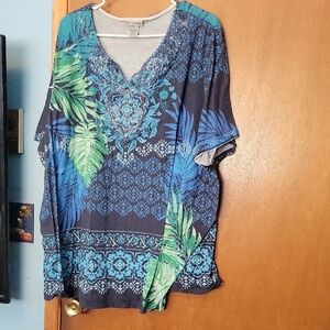 Catherines Tropical Blue and Green Blouse